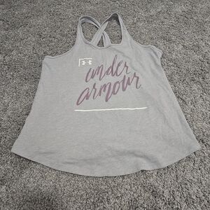 Under Armour Women's Grey Racerback Tank with Script Logo